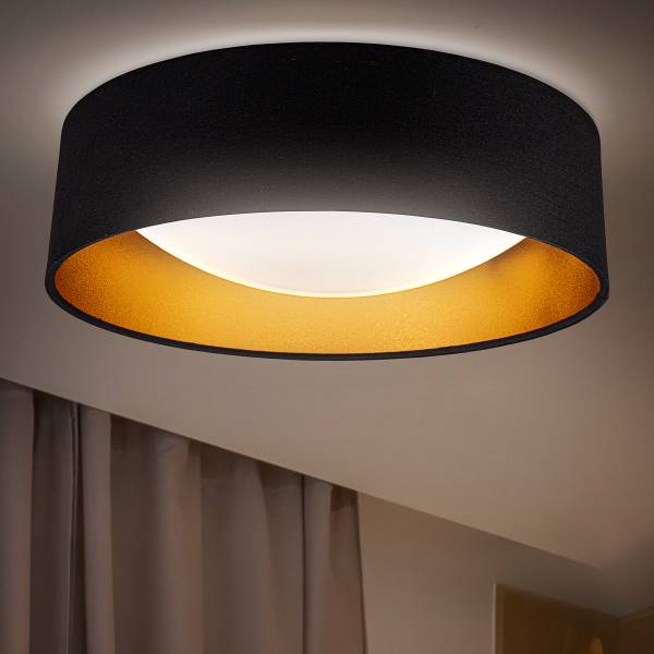 Deckenleuchte Munks - Aluminium / Strukturstoff - Schwarz / Gold