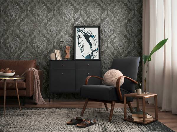 Vliestapete Hoa Luxus Ornamente - Schwarz / Grau