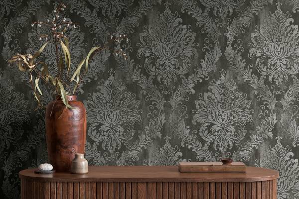 Vliestapete Hoa Luxus Ornamente - Schwarz / Grau