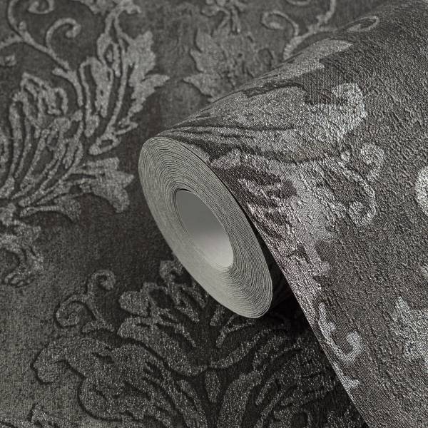 Vliestapete Hoa Luxus Ornamente - Schwarz / Grau