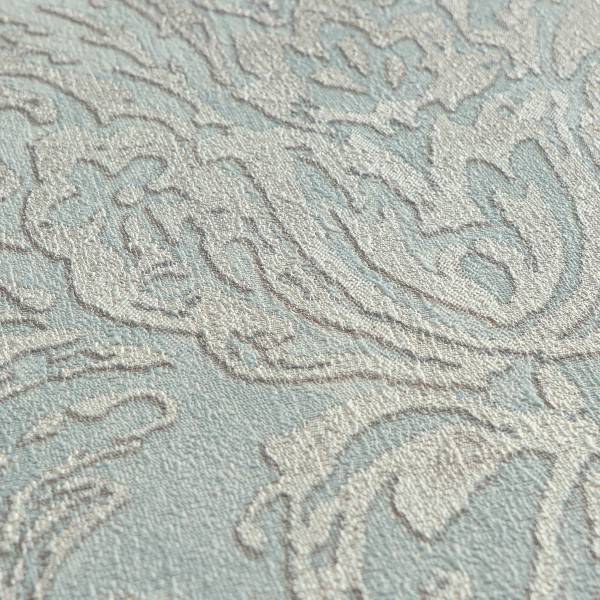 Vliestapete Hoa Luxus Ornamente - Vlies - Taubenblau / Creme