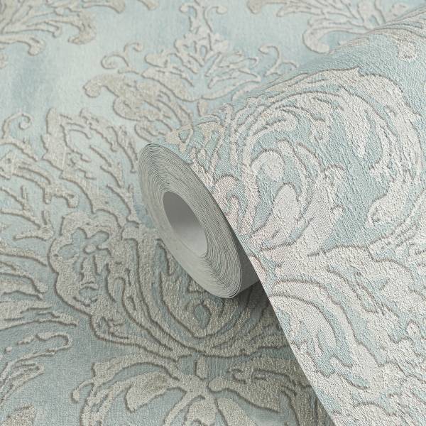 Vliestapete Hoa Luxus Ornamente - Vlies - Taubenblau / Creme