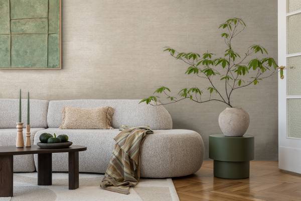 Vliestapete Hoa Stoff-Optik - Vlies - Beige