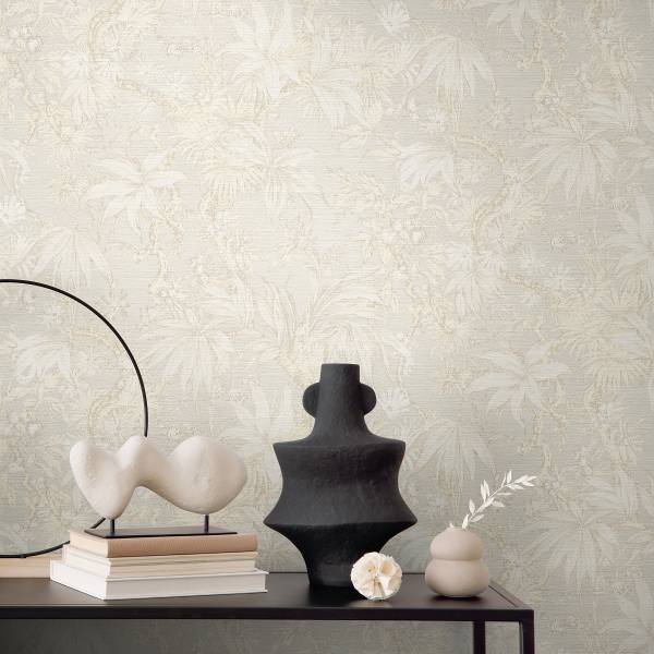 Vliestapete Hoa Blüten Farn - Vlies - Creme / Beige