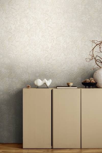 Vliestapete Hoa Blüten Farn - Vlies - Creme / Beige