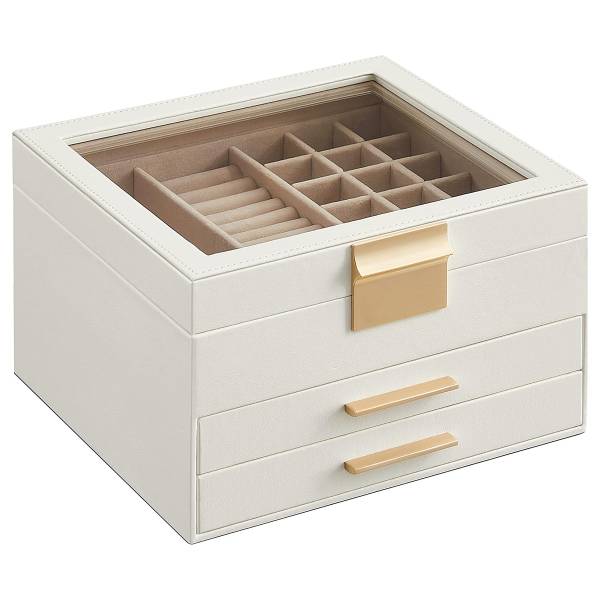 Schmuckkasten Uboca - Weiß - Samt - Spiegelglas - 23 x 14 x 20 cm
