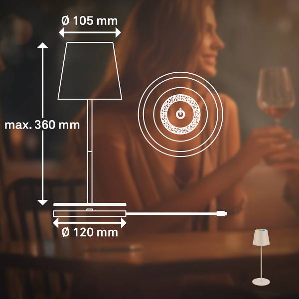 LED Akku Tischleuchte Cilano - Aluminium / Kunststoff - 1-flammig - Beige - 1er Set