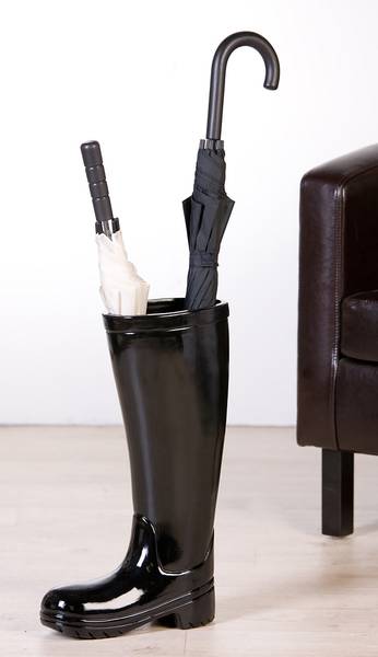 Regenschirmständer Gummistiefel Schwarz - Schwarz - Keramik - 26 x 45 x 11 cm
