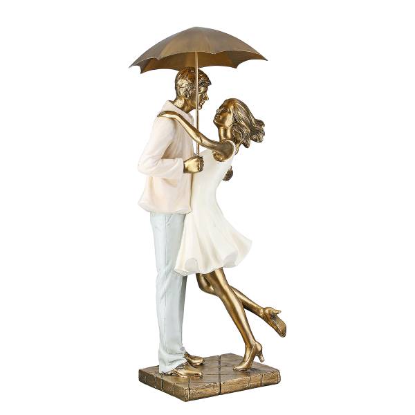 Skulptur Paar Love in the rain - Beige - Gold - Kunstharz - 17 x 39 x 14 cm