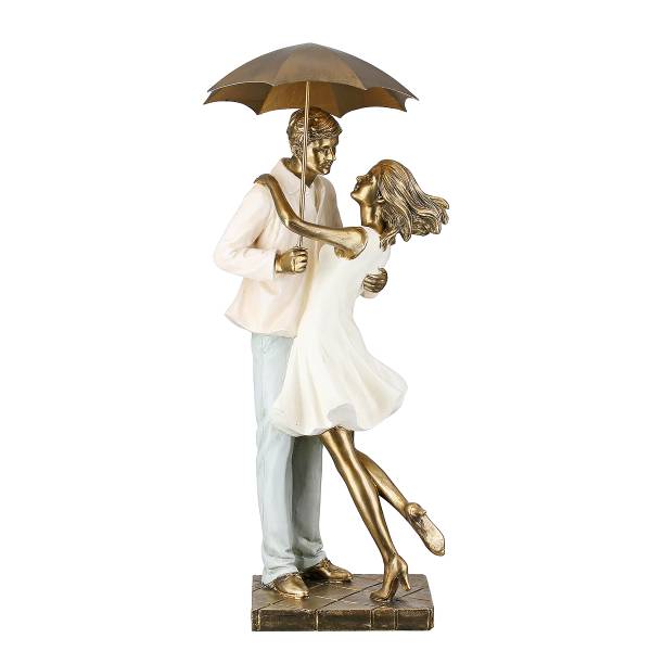 Skulptur Paar Love in the rain - Beige - Gold - Kunstharz - 17 x 39 x 14 cm