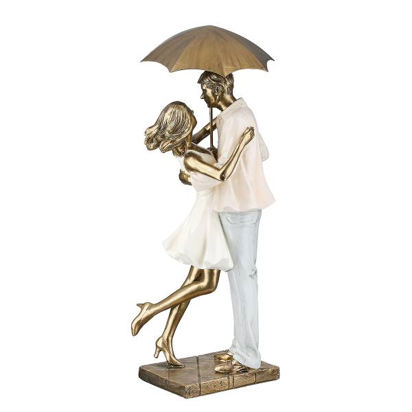 Skulptur Paar Love in the rain - Beige - Gold - Kunstharz - 17 x 39 x 14 cm
