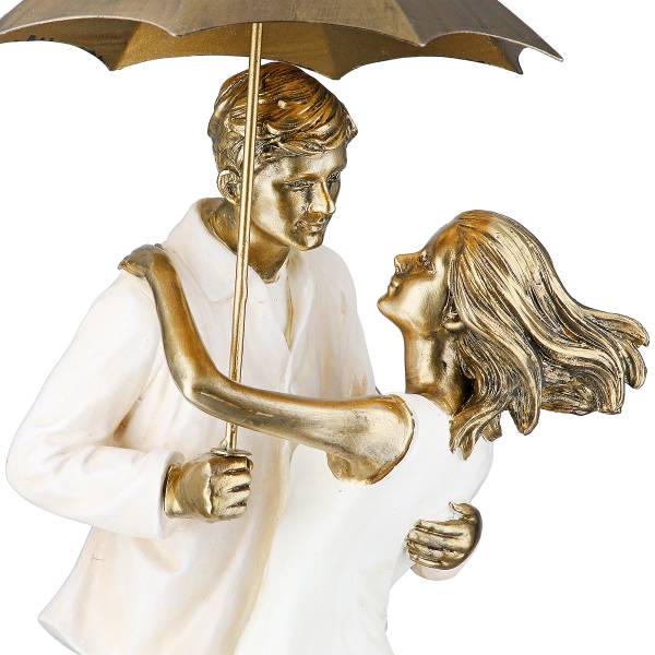 Skulptur Paar Love in the rain - Beige - Gold - Kunstharz - 17 x 39 x 14 cm