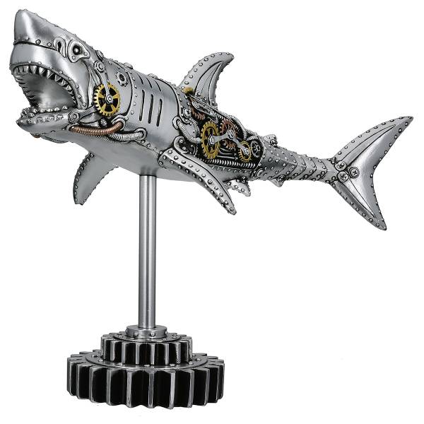 Figur Hai Steampunk - Silber - Kunstharz - 38 x 29 x 12 cm
