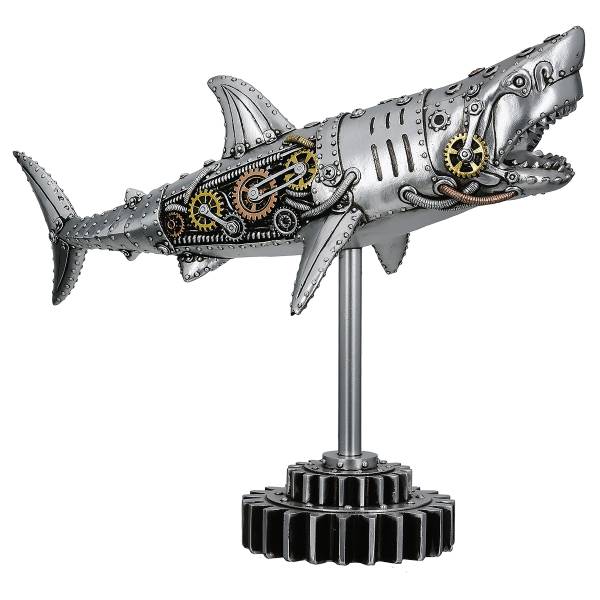 Figur Hai Steampunk - Silber - Kunstharz - 38 x 29 x 12 cm