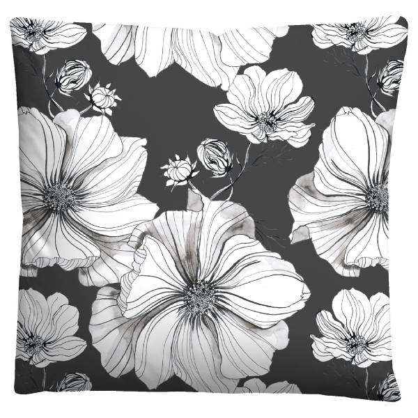 Renforcé Bettwäsche Blüten - Baumwolle - Schwarz - 135 x 200 cm + Kissen 80 x 80 cm