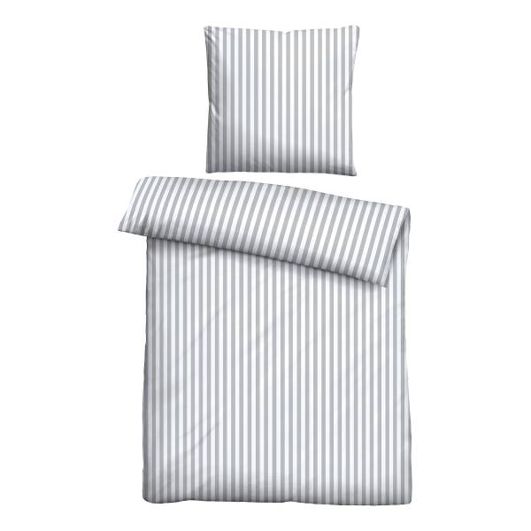 Jersey Bettwäsche Längsstreifen - Baumwolle - Grau - 155 x 220 cm + Kissen 80 x 80 cm