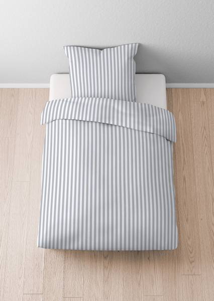 Jersey Bettwäsche Längsstreifen - Baumwolle - Grau - 155 x 220 cm + Kissen 80 x 80 cm