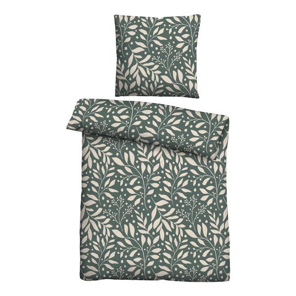 Jersey Bettwäsche Blätter Grün - Baumwolle - Mehrfarbig - 135 x 200 cm + Kissen 80 x 80 cm