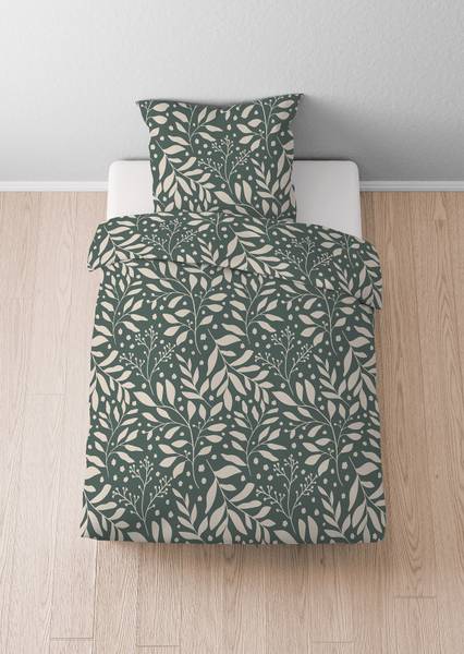 Jersey Bettwäsche Blätter Grün - Baumwolle - Mehrfarbig - 135 x 200 cm + Kissen 80 x 80 cm