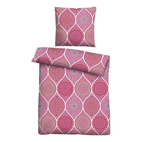 Renforcé Bettwäsche Ornament Typ B - Baumwolle - Rot - 155 x 220 cm + Kissen 80 x 80 cm