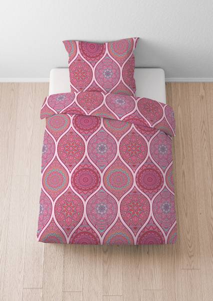 Renforcé Bettwäsche Ornament Typ B - Baumwolle - Rot - 155 x 220 cm + Kissen 80 x 80 cm