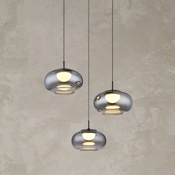 LED-Pendelleuchte Quintara Typ A - Rauchglas / Eisen - 3-flammig