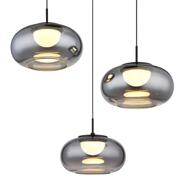 LED-Pendelleuchte Quintara Typ A - Rauchglas / Eisen - 3-flammig