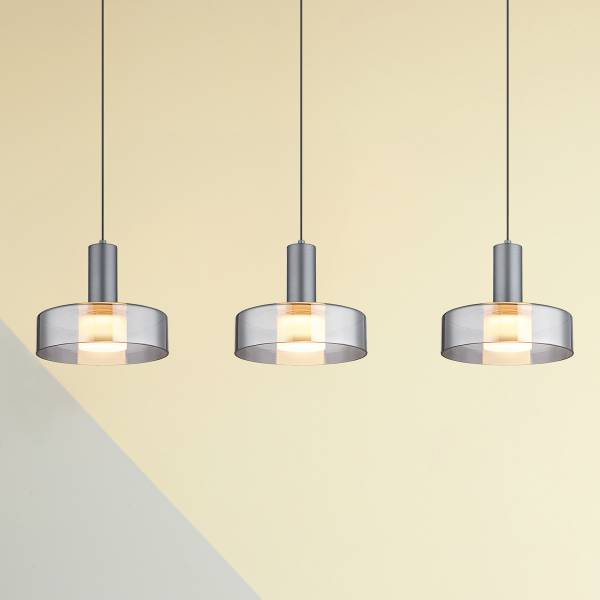 LED-Pendelleuchte Grant - Rauchglas / Aluminium - Flammenanzahl: 3