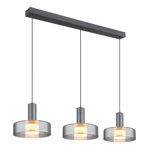 LED-Pendelleuchte Grant - Rauchglas / Aluminium - Flammenanzahl: 3