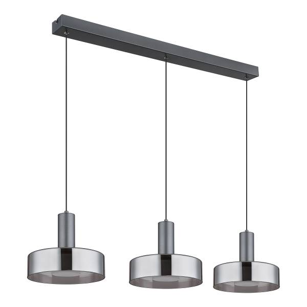 LED-Pendelleuchte Grant - Rauchglas / Aluminium - Flammenanzahl: 3