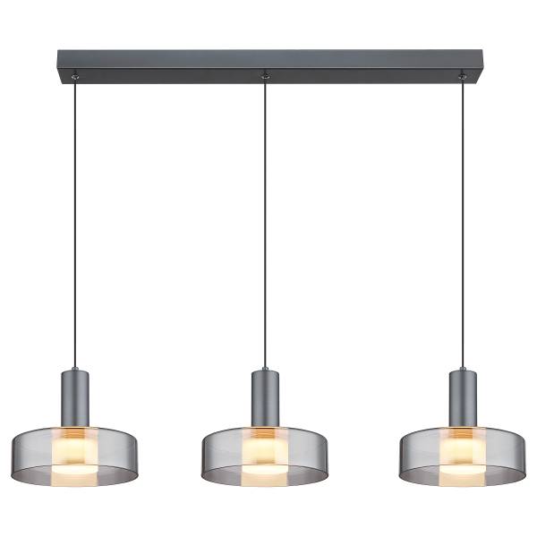 LED-Pendelleuchte Grant - Rauchglas / Aluminium - Flammenanzahl: 3