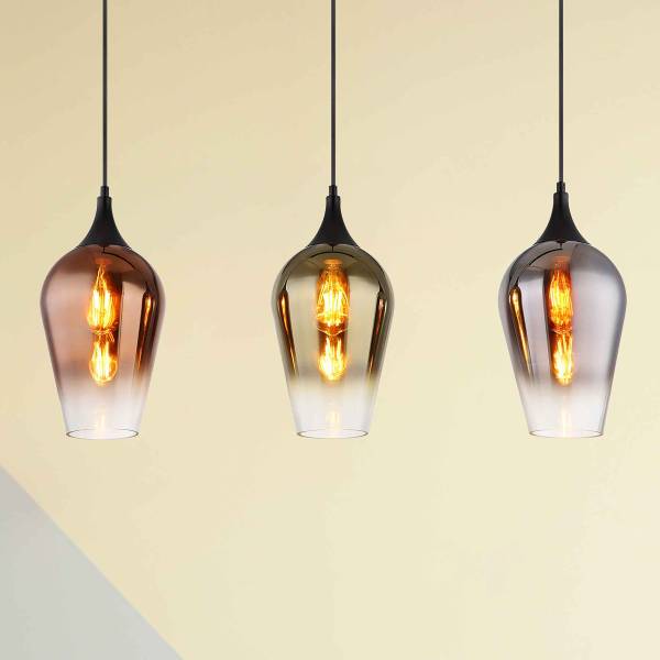 Pendelleuchte Lavus Typ C - Farbglas / Eisen - 3-flammig