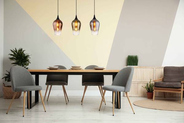 Pendelleuchte Lavus Typ C - Farbglas / Eisen - 3-flammig