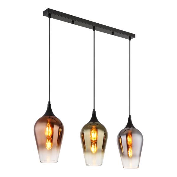Pendelleuchte Lavus Typ C - Farbglas / Eisen - 3-flammig