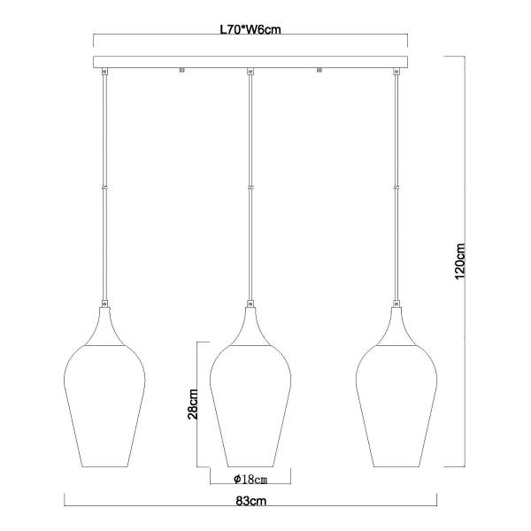 Pendelleuchte Lavus Typ C - Farbglas / Eisen - 3-flammig