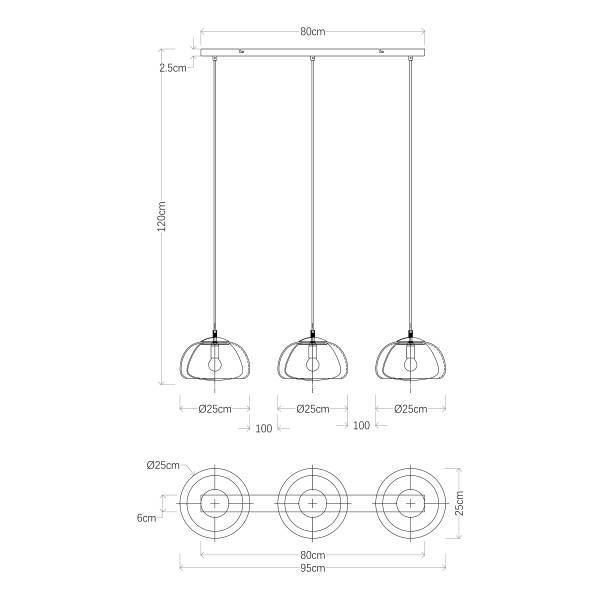 Pendelleuchte Jella Typ A - Rauchglas / Eisen - 3-flammig