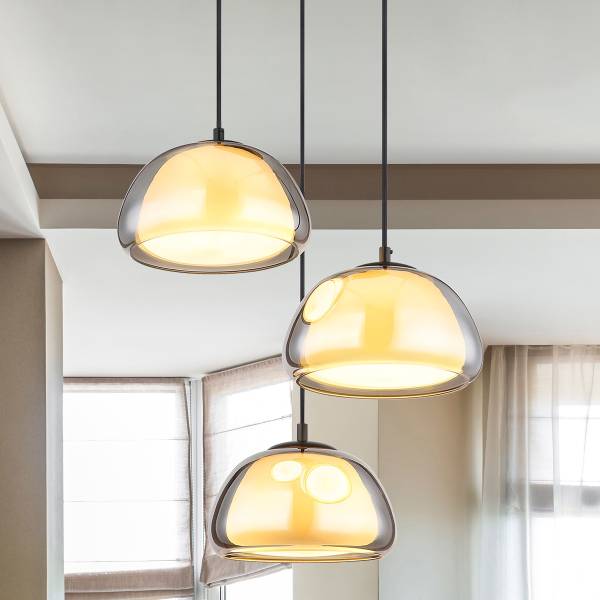 Pendelleuchte Jella Typ B - Rauchglas / Eisen - 3-flammig