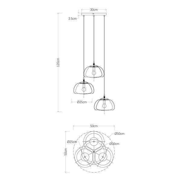 Pendelleuchte Jella Typ B - Rauchglas / Eisen - 3-flammig