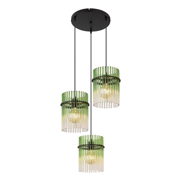 Pendelleuchte Gorley Typ B - Farbglas / Eisen - 3-flammig - Grün