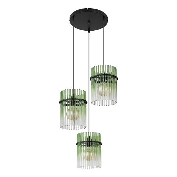 Pendelleuchte Gorley Typ B - Farbglas / Eisen - 3-flammig - Grün