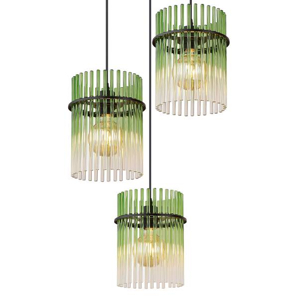 Pendelleuchte Gorley Typ B - Farbglas / Eisen - 3-flammig - Grün