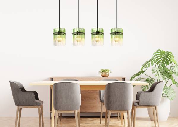 Pendelleuchte Gorley Typ C - Farbglas / Eisen - 4-flammig - Grün
