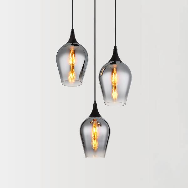 Pendelleuchte Lavus Typ B - Rauchglas / Eisen - 3-flammig - Schwarz