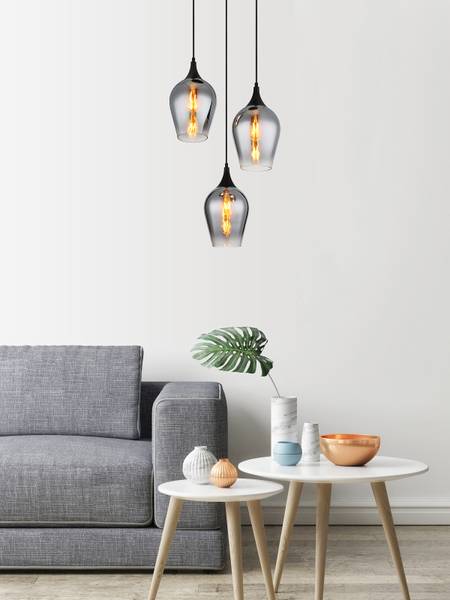 Pendelleuchte Lavus Typ B - Rauchglas / Eisen - 3-flammig - Schwarz