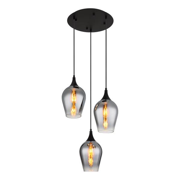 Pendelleuchte Lavus Typ B - Rauchglas / Eisen - 3-flammig - Schwarz