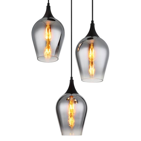 Pendelleuchte Lavus Typ B - Rauchglas / Eisen - 3-flammig - Schwarz
