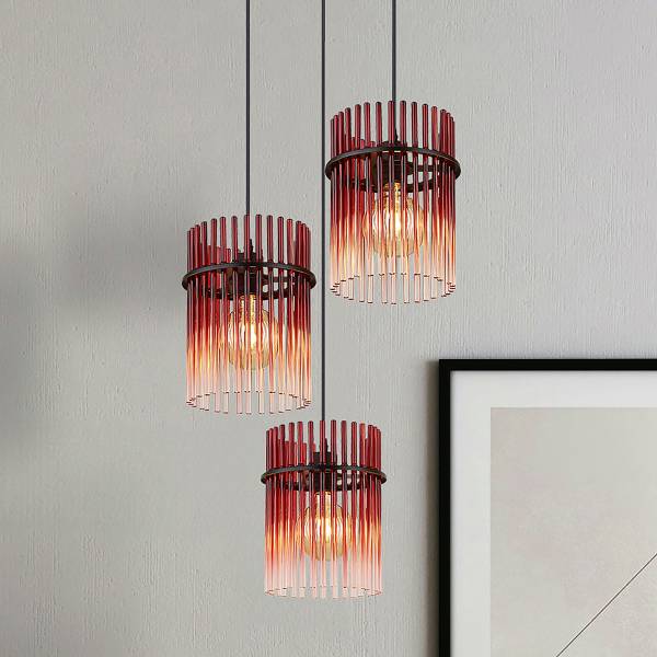 Pendelleuchte Gorley Typ B - Farbglas / Eisen - 3-flammig - Rot