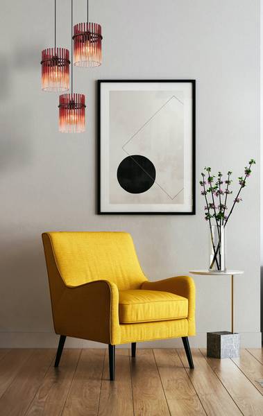 Pendelleuchte Gorley Typ B - Farbglas / Eisen - 3-flammig - Rot
