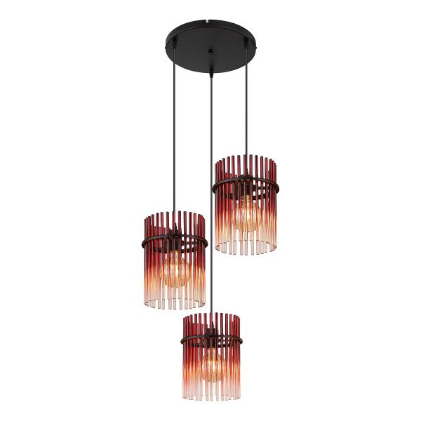 Pendelleuchte Gorley Typ B - Farbglas / Eisen - 3-flammig - Rot