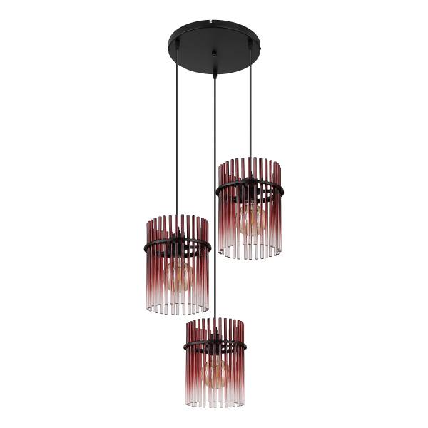 Pendelleuchte Gorley Typ B - Farbglas / Eisen - 3-flammig - Rot